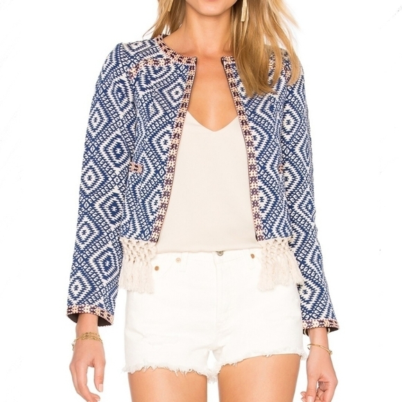 Tularosa Santa Fe Fringe Jacket in Diamondback Blue Cream Size XS - Picture 1 of 14